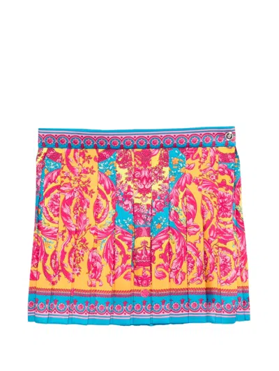 Versace Kids' Floral-print Pleated Skirt In Multi