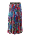 Versace Floral-print Pleated Skirt In Red