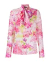 Versace Bow Neck Detail Printed Shirt In Pink