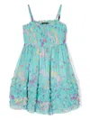 Versace Floral-print Ruffled Dress In Blue