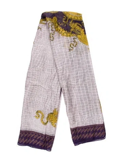 Pre-owned Versace Floral Print Scarf In Purple