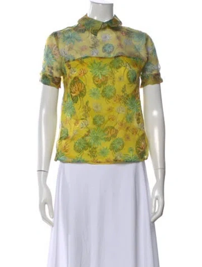 Pre-owned Versace Floral Print Short Sleeve Polo In Yellow