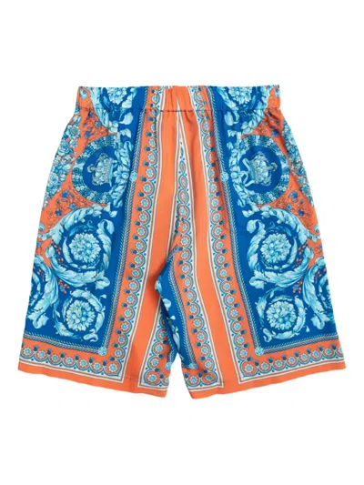 Versace Kids' Floral-print Shorts In Blue