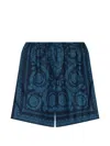 Versace Relaxed Baroque Patterned Silk-nylon Shorts In Blue