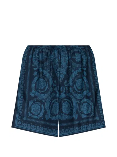 Versace Floral-print Shorts In Blue