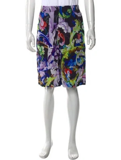 Pre-owned Versace Floral Print Shorts W/ Tags In Black