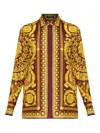 Versace Floral-print Silk Blouse In Brown