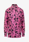 Versace Floral Silhouette-print Silk Twill Collared Shirt In Fuchsia