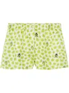 Versace Silk Twill Shorts With Strawberry Garden Print In Green