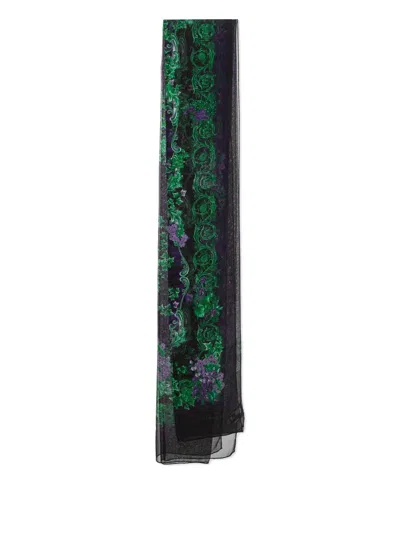 Pre-owned Versace Floral-print Silk Stole In Black