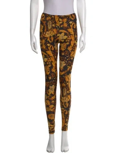 Pre-owned Versace Floral Print Skinny Leg Pants In Black