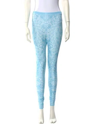 Pre-owned Versace Floral Print Skinny Leg Pants In Blue