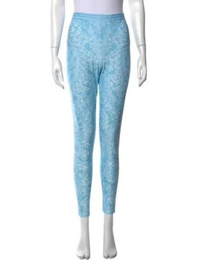 Pre-owned Versace Floral Print Skinny Leg Pants In Blue