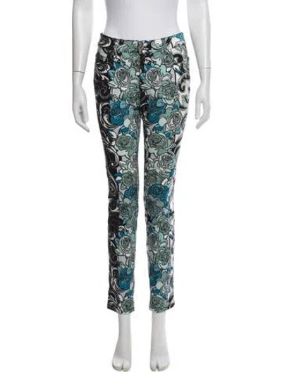 Pre-owned Versace Floral Print Skinny Leg Pants In Green