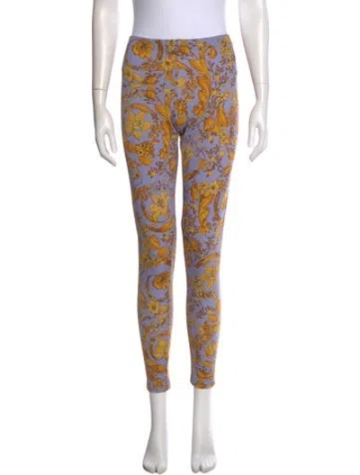 Pre-owned Versace Floral Print Skinny Leg Pants In Multi