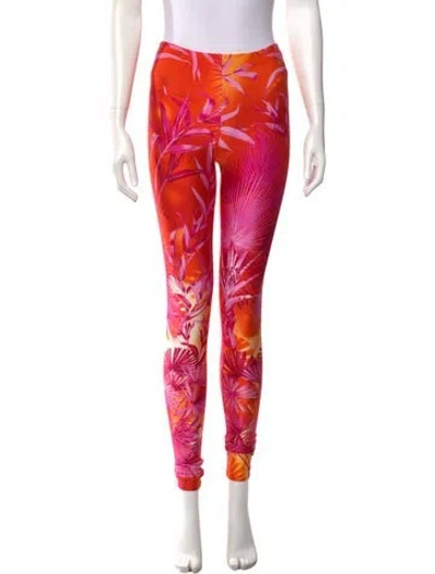 Pre-owned Versace Floral Print Skinny Leg Pants In Orange