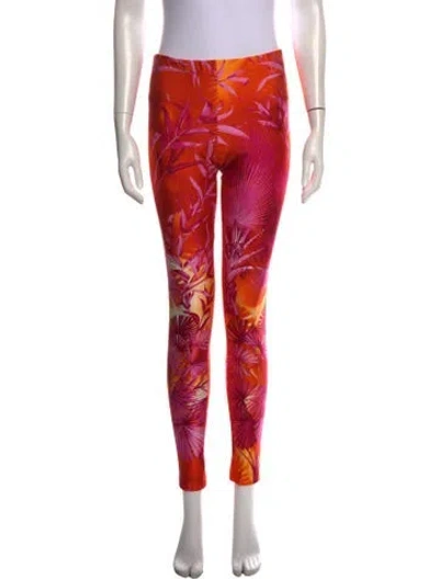 Pre-owned Versace Floral Print Skinny Leg Pants In Orange