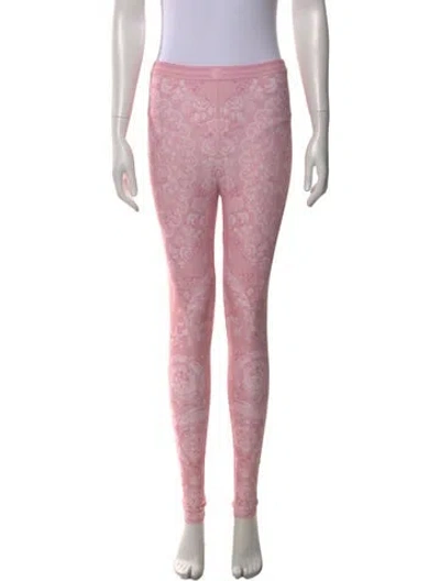 Pre-owned Versace Floral Print Skinny Leg Pants In Pink