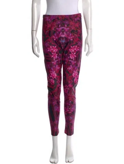 Pre-owned Versace Floral Print Skinny Leg Pants In Pink