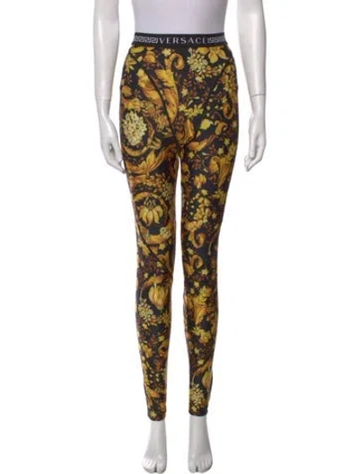 Pre-owned Versace Floral Print Skinny Leg Pants W/ Tags In Gold