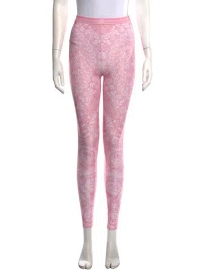 Pre-owned Versace Floral Print Skinny Leg Pants W/ Tags In Pink