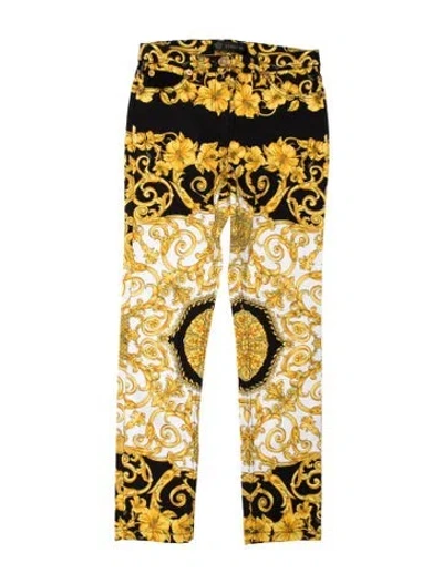 Pre-owned Versace Floral Print Skinny Leg Pants W/ Tags In Yellow