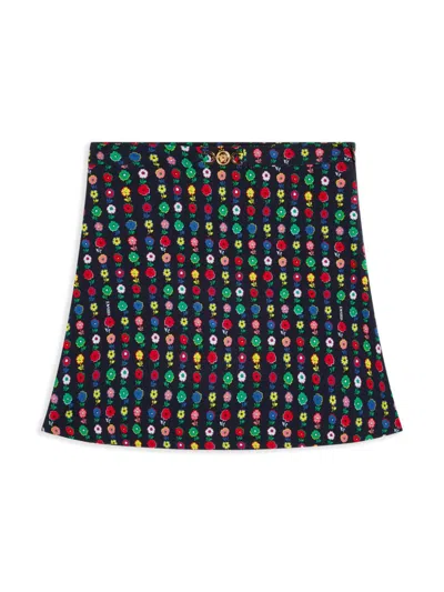 Versace Kids' Floral-print Skirt In 黑色