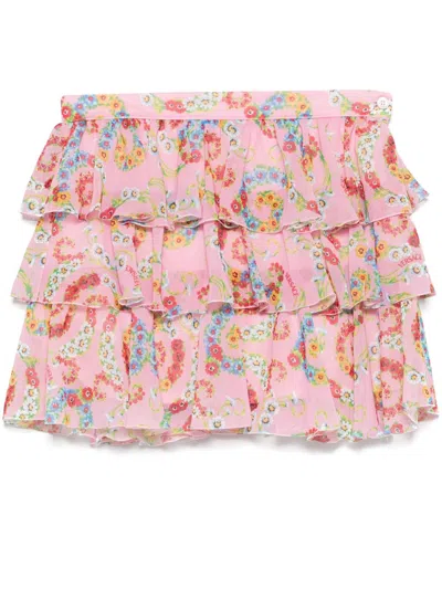 Versace Kids' Floral-print Skirt In Pink
