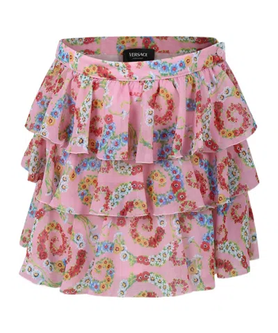 Versace Floral-print Skirt In Pink