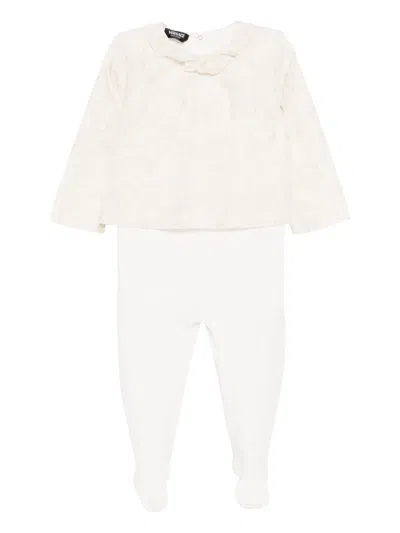 Versace Babies' Floral-print Sleepsuit In White
