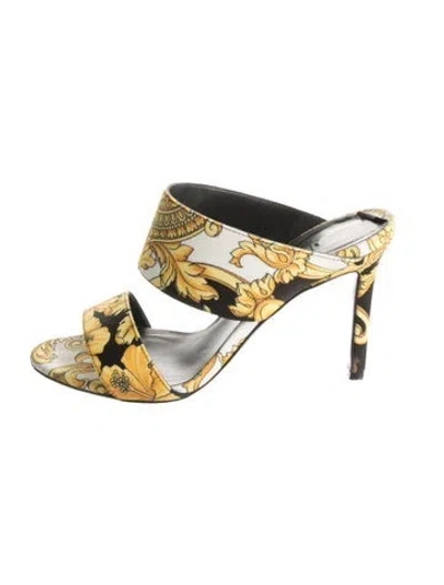 Pre-owned Versace Floral Print Slides In Gold