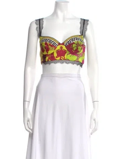 Pre-owned Versace Floral Print Square Neckline Crop Top In Red