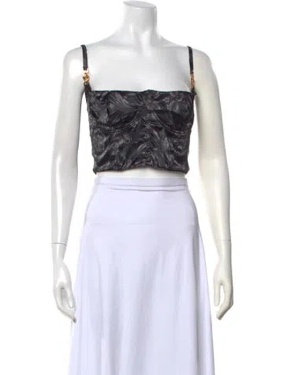 Pre-owned Versace Floral Print Square Neckline Crop Top W/ Tags In Black