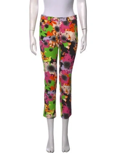 Pre-owned Versace Floral Print Straight Leg Pants In Multicolor