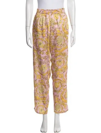 Pre-owned Versace Floral Print Straight Leg Pants In Pink