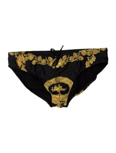 Pre-owned Versace Floral Print Swim Briefs In Black