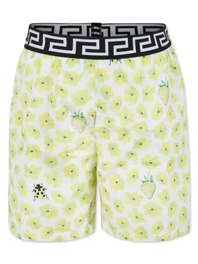 Versace Kids' Floral-print Swim Shorts In Yellow
