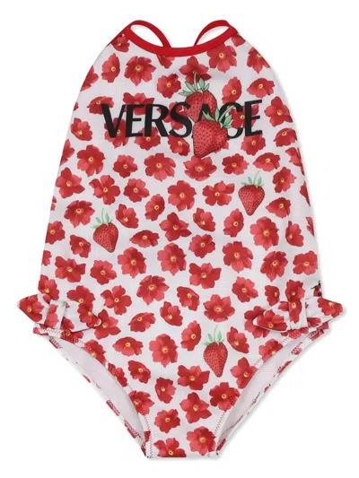 Versace Babies' Floral-print Swimsuit In Red