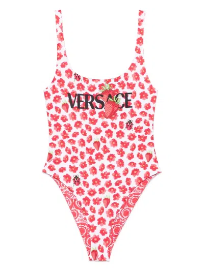 Versace Floral-print Swimsuit In White