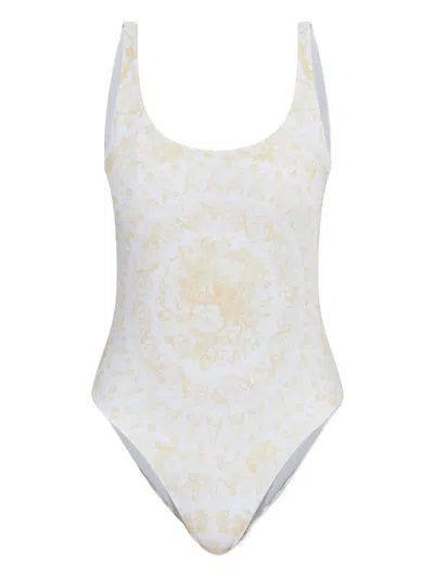 Versace Floral-print Swimsuit In White