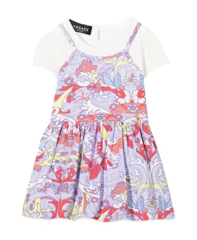 Versace Floral-print T-shirt Dress In Purple