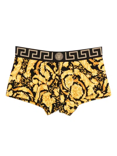 Versace Floral-print Waistband Boxers In Yellow