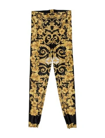 Pre-owned Versace Floral Print Wide Leg Pants In Yellow