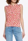 Versace Strawberry Garden Print Silk Knit Tank Top In Red