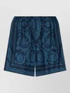 Versace Relaxed Baroque Patterned Silk-nylon Shorts In Blue