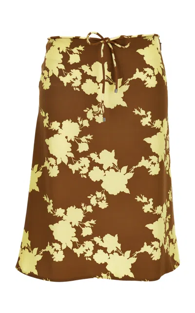 Versace Floral Silk Crepe Knee-length Skirt In Brown\yellow
