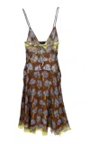Versace Floral Silk Georgette Knee-length Dress In Brown
