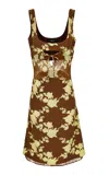 Versace Floral Silk Satin Knee-length Dress In Brown