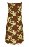Versace Floral Strapless Silk Satin Knee-length Dress In Brown