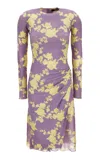 Versace Floral Stretch Crepe Knee-length Dress In Purple+yellow